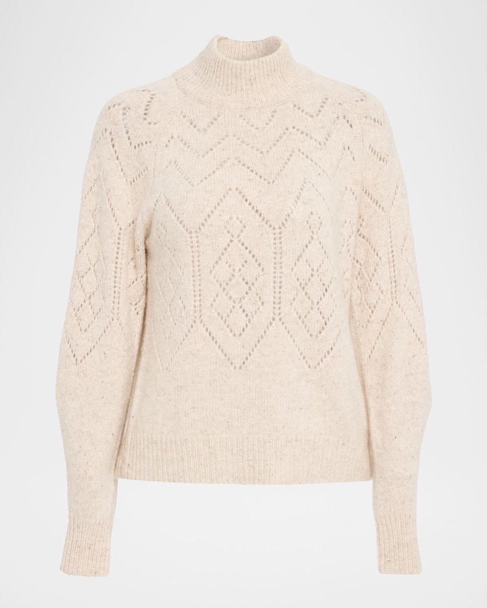 Mock-Neck Pointelle Knit Cashmere Sweat